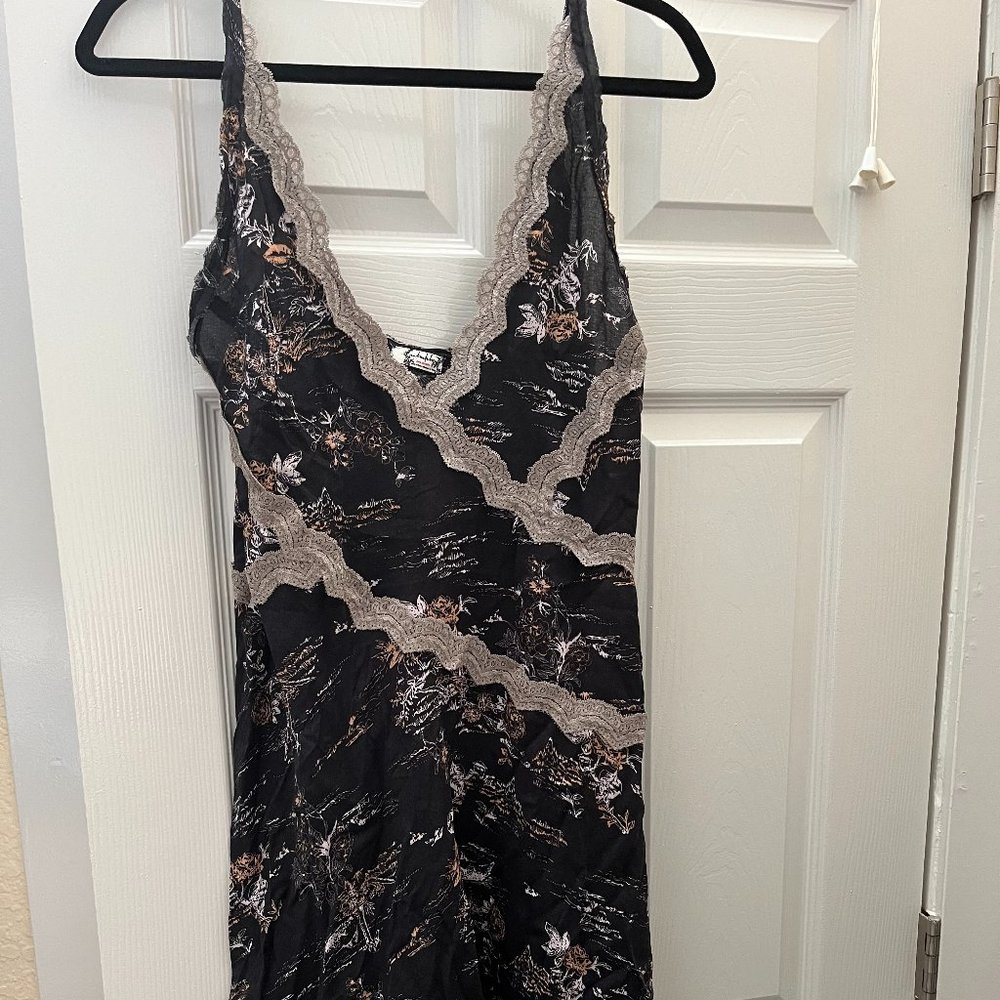 NWT Free People Slip Black with Ivory Lace and Pattern